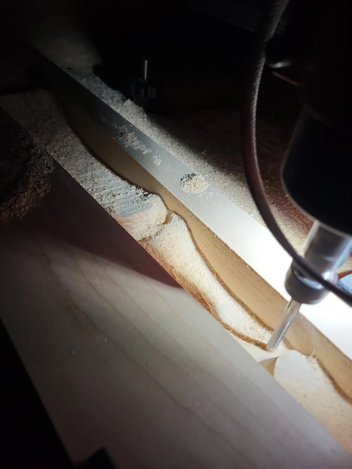 Close-up of CNC machining on the Koton violin body blank